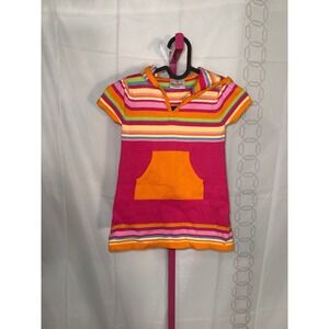 Hanna Andersson Striped Hooded Knit Dress Pink Orange Girls Size 90